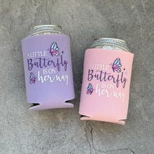 Load image into Gallery viewer, A Little Butterfly is on Her Way Baby Girl Baby Shower Can Coolers