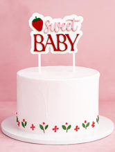 Load image into Gallery viewer, Berry Sweet Baby Acrylic Cake Topper - A Berry Sweet Baby is On The Way Strawberry Baby Shower