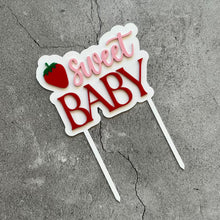 Load image into Gallery viewer, Berry Sweet Baby Acrylic Cake Topper - A Berry Sweet Baby is On The Way Strawberry Baby Shower