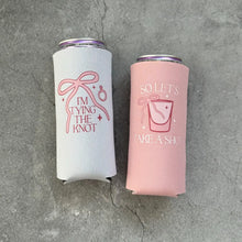 Load image into Gallery viewer, I'm Tying the Knot So Let's Take a Shot Bachelorette Slim Seltzer Can Coolers Bow