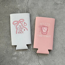 Load image into Gallery viewer, I'm Tying the Knot So Let's Take a Shot Bachelorette Slim Seltzer Can Coolers Bow