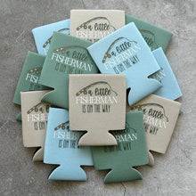 Load image into Gallery viewer, A Little Fisherman Is On the Way Baby Boy Shower Can Coolers