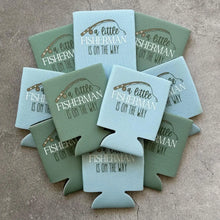 Load image into Gallery viewer, A Little Fisherman Is On the Way Baby Boy Shower Can Coolers
