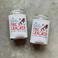 Load image into Gallery viewer, A Little Firecracker Is On the Way Patriotic Baby Shower Can Coolers