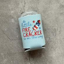 Load image into Gallery viewer, A Little Firecracker Is On the Way Patriotic Baby Shower Can Coolers