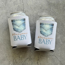 Load image into Gallery viewer, Blue Jean Baby Denim Pocket Baby Shower Can Coolers
