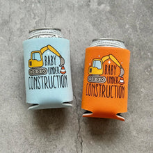 Load image into Gallery viewer, Baby Under Construction Baby Shower Can Coolers Construction Builder Digger Excavator Theme