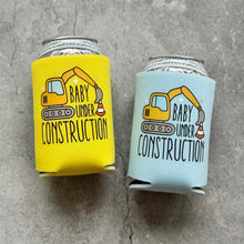 Load image into Gallery viewer, Baby Under Construction Baby Shower Can Coolers Construction Builder Digger Excavator Theme