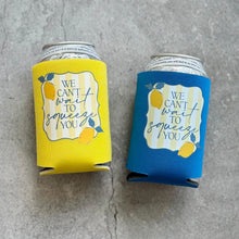 Load image into Gallery viewer, We Can't Wait to Squeeze You Lemon Amalfi Baby Shower Can Coolers Italy Italian Greece Santorini