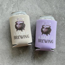 Load image into Gallery viewer, A Baby Is Brewing Witch Theme October Fall Halloween Baby Shower Party Favor Can Coolers