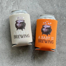 Load image into Gallery viewer, A Baby Is Brewing Witch Theme October Fall Halloween Baby Shower Party Favor Can Coolers