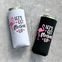 Load image into Gallery viewer, Let's Get Flocked Up Flamingo Bachelorette Party Slim Can Coolers