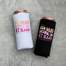 Load image into Gallery viewer, Sun Sand Ring on my Hand Drink in my Hand Retro Summer Beach Bachelorette Slim Seltzer Can Coolers