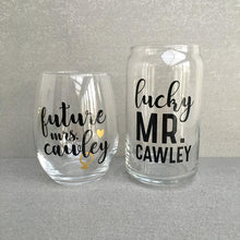 Load image into Gallery viewer, Custom Future Mrs. & Lucky Mr. Engagement Wine & Beer Glass Set