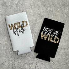 Load image into Gallery viewer, Wild Bride Let's Get Wild Leopard Cheetah Animal Print Bachelorette Party Slim Seltzer Can Coolers