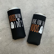 Load image into Gallery viewer, Boos Before I Dos and Here for the Boos Halloween Bachelorette Slim Seltzer Can Coolers