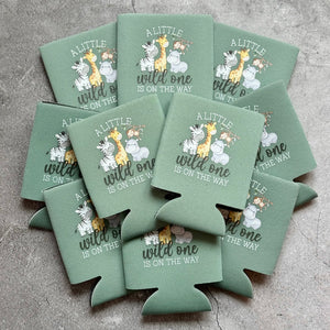 A Little Wild One is On The Way Baby Shower Can Coolers Safari Animal Themed