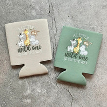 Load image into Gallery viewer, A Little Wild One is On The Way Baby Shower Can Coolers Safari Animal Themed
