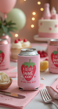 Load image into Gallery viewer, A Berry Sweet Baby Is On the Way Strawberry Baby Girl Shower Can Coolers
