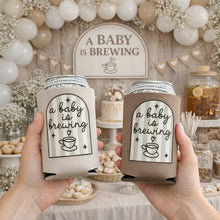 Load image into Gallery viewer, A Baby is Brewing Coffee Themed Baby Shower Can Coolers
