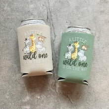 Load image into Gallery viewer, A Little Wild One is On The Way Baby Shower Can Coolers Safari Animal Themed
