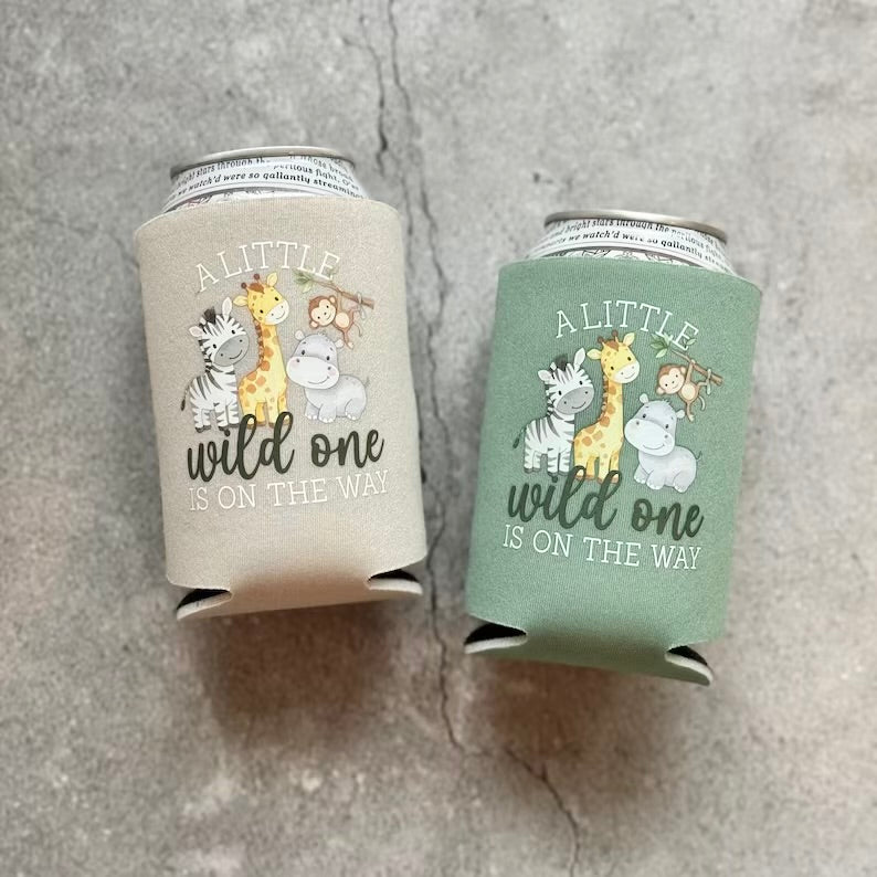 A Little Wild One is On The Way Baby Shower Can Coolers Safari Animal Themed