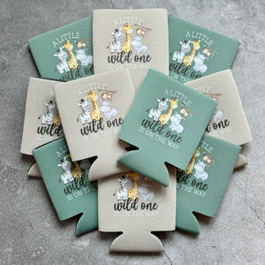 A Little Wild One is On The Way Baby Shower Can Coolers Safari Animal Themed