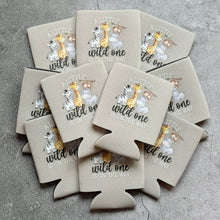 Load image into Gallery viewer, A Little Wild One is On The Way Baby Shower Can Coolers Safari Animal Themed
