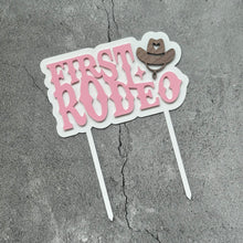 Load image into Gallery viewer, First Rodeo Acrylic Cake Topper in Light Pink - Cowgirl First Birthday Decor
