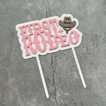 Load image into Gallery viewer, First Rodeo Acrylic Cake Topper in Light Pink - Cowgirl First Birthday Decor
