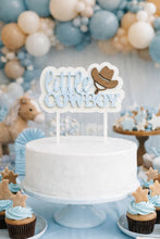 Load image into Gallery viewer, Little Cowboy Acrylic Cake Topper in Light Blue - A Little Cowboy is On The Way Baby Shower
