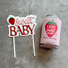 Load image into Gallery viewer, Berry Sweet Baby Acrylic Cake Topper - A Berry Sweet Baby is On The Way Strawberry Baby Shower
