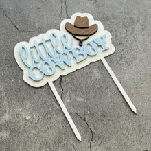 Load image into Gallery viewer, Little Cowboy Acrylic Cake Topper in Light Blue - A Little Cowboy is On The Way Baby Shower
