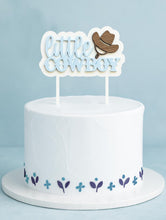 Load image into Gallery viewer, Little Cowboy Acrylic Cake Topper in Light Blue - A Little Cowboy is On The Way Baby Shower
