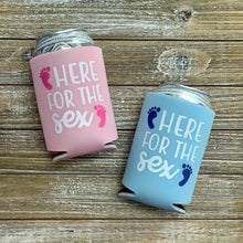 Load image into Gallery viewer, Here for the Sex Gender Reveal Party Favor Can Coolers in Pink &amp; Blue
