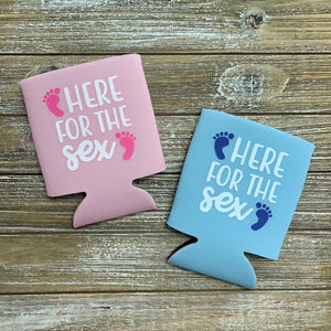 Here for the Sex Gender Reveal Party Favor Can Coolers in Pink & Blue