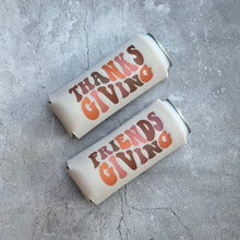 Load image into Gallery viewer, Set of 4 Retro Bubble Letter Thanksgiving or Friendsgiving Slim Seltzer Can Coolers
