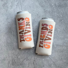 Load image into Gallery viewer, Set of 4 Retro Bubble Letter Thanksgiving or Friendsgiving Slim Seltzer Can Coolers
