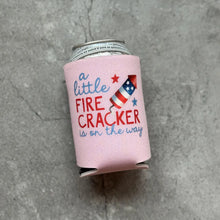 Load image into Gallery viewer, A Little Firecracker Is On the Way Patriotic Baby Shower Can Coolers
