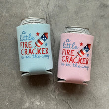 Load image into Gallery viewer, A Little Firecracker Is On the Way Patriotic Baby Shower Can Coolers
