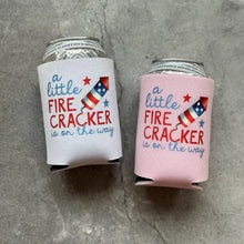 Load image into Gallery viewer, A Little Firecracker Is On the Way Patriotic Baby Shower Can Coolers
