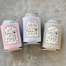 Load image into Gallery viewer, Bride in A Tini Bit and A Tini Bit Tipsy Bachelorette Can Coolers

