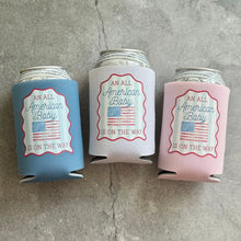 Load image into Gallery viewer, An All American Baby is On The Way Baby Shower Can Coolers USA America Patriotic
