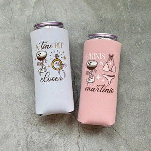A Tini Bit Closer and Bikinis & Martinis Bachelorette Slim Can Coolers