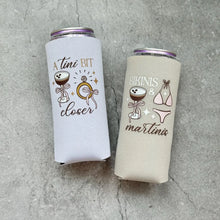 Load image into Gallery viewer, A Tini Bit Closer and Bikinis &amp; Martinis Bachelorette Slim Can Coolers
