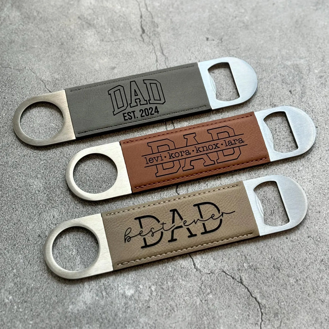 Custom Engraved Vegan Leather Dad Bottle Openers