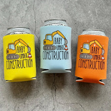 Load image into Gallery viewer, Baby Under Construction Baby Shower Can Coolers Construction Builder Digger Excavator Theme
