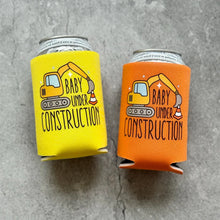 Load image into Gallery viewer, Baby Under Construction Baby Shower Can Coolers Construction Builder Digger Excavator Theme
