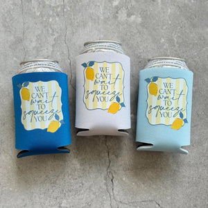 We Can't Wait to Squeeze You Lemon Amalfi Baby Shower Can Coolers Italy Italian Greece Santorini