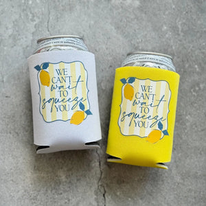 We Can't Wait to Squeeze You Lemon Amalfi Baby Shower Can Coolers Italy Italian Greece Santorini